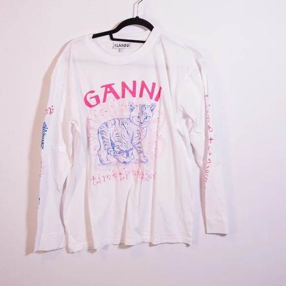 Ganni | Tops | Ganni Cotton Jersey Crew Neck Cat Kitten